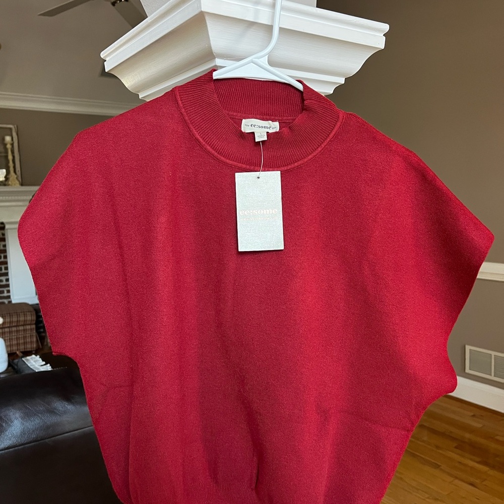 NWT Burgundy knit Short-Sleeve Sweater Top